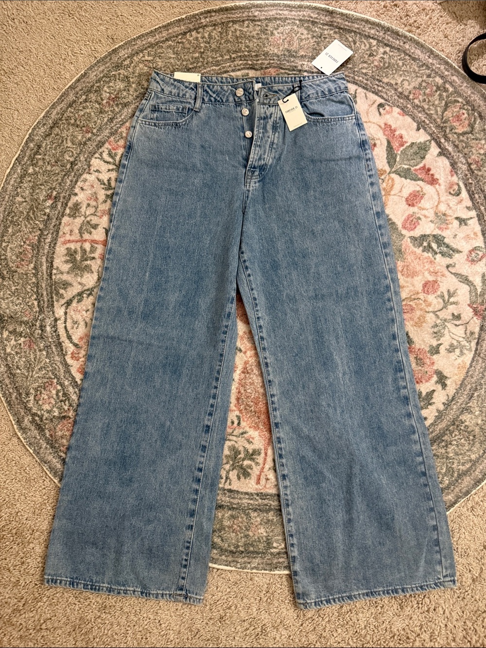 Forever 21 Light Blue Wide-Leg Button-Fly Jeans
